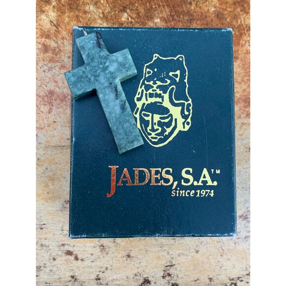 Green Agate Cross Pendant in Box Vintage - Picture 4 of 4